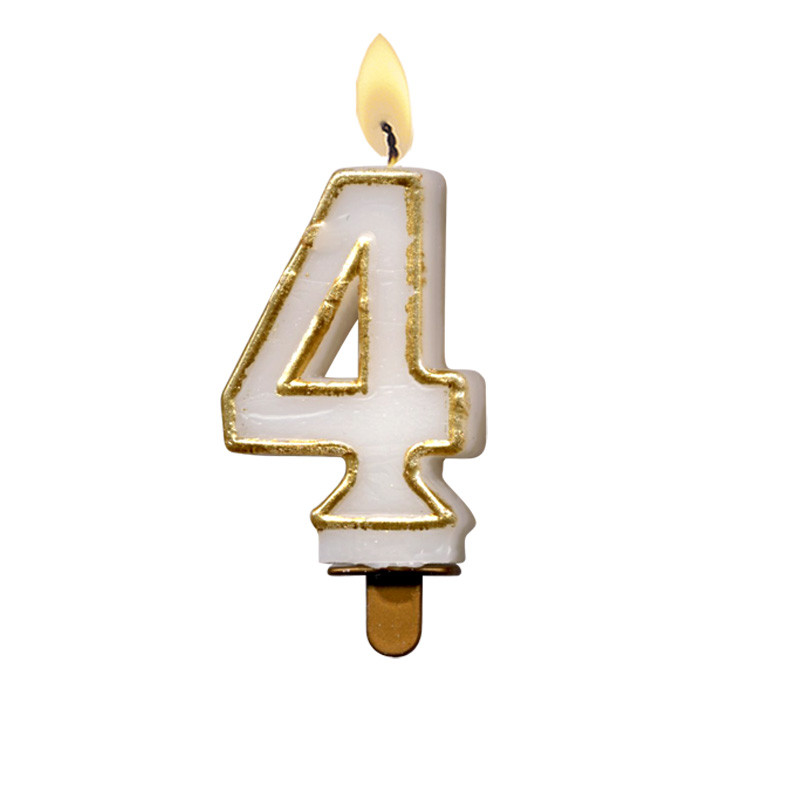 Bougies Chiffre Blanc et Or N°4 pour anniversaire distingué et festif