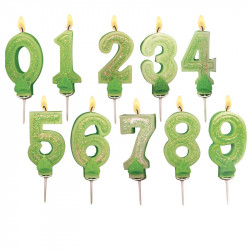 Bougies Chiffre vert à paillettes N°5 pour un anniversaire endiablé