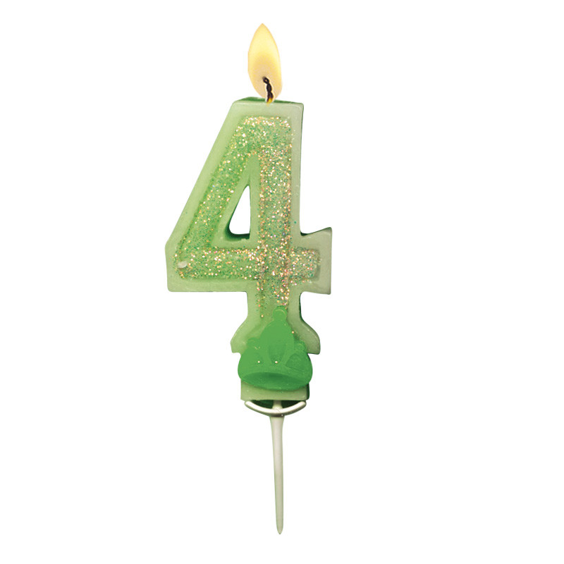 Bougies Chiffre vert à paillettes N°4 pour un anniversaire endiablé