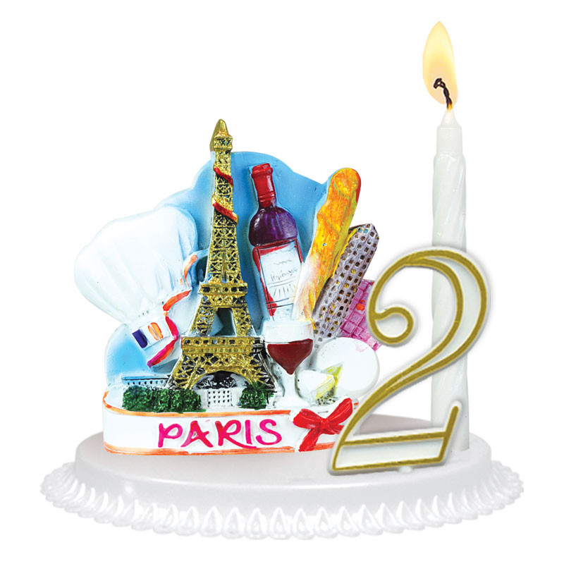 Porte-bougie pour anniversaire adulte avec sujet magnet Paris