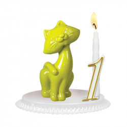 Porte-bougies "ANIMAUX" : Chats colorés assortis,  modèle vert