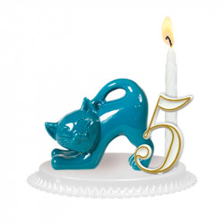 Porte-bougies "ANIMAUX" : Chats colorés assortis,  modèle bleu
